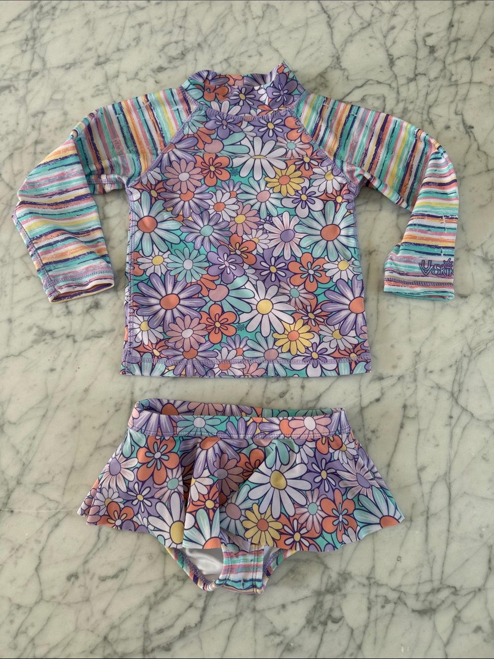 UV Skinz Kids Purple Floral Rash Guard Set - Swim Top & Skirt Size 3T